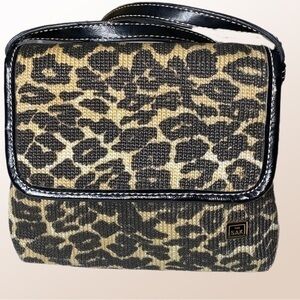THE SAK brown & tan leopard print fabric and vegan leather, crossbody purse. EUC